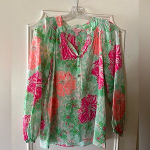 Lilly Silk Pulitzer Blouse - Pink & Green